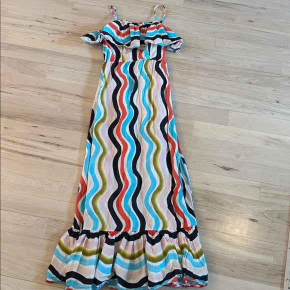 Farm Rio Sleeveless Ruffle Maxi Dress-100% Cotton-Boho-Festival-XS - Picture 2 of 9